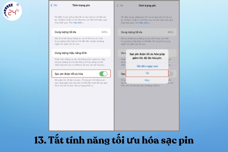 Tắt tính năng tối ưu hóa sạc pin bước 2