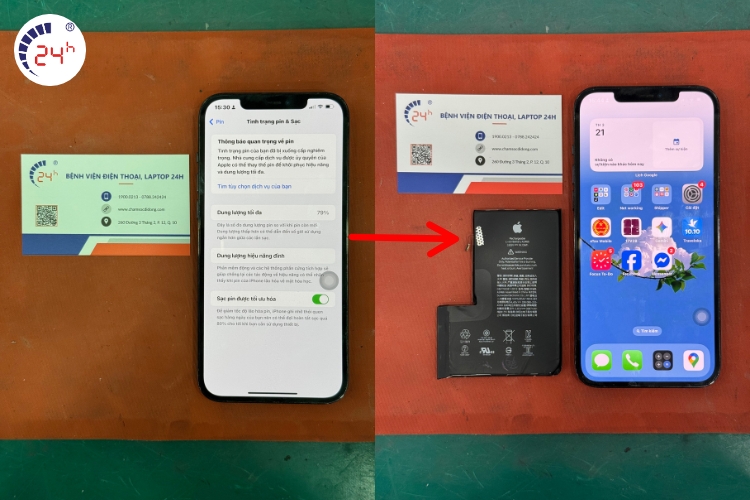 iphone 12 pro max sau khi thay pin