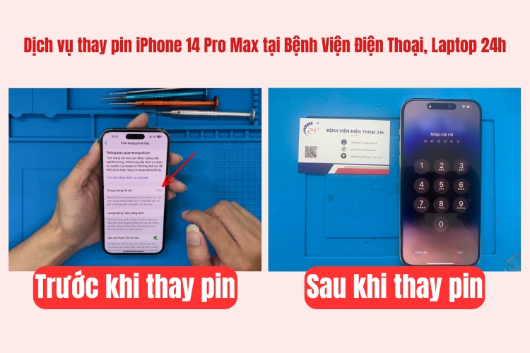 trước và sau khi thay pin iphone 14 pro max