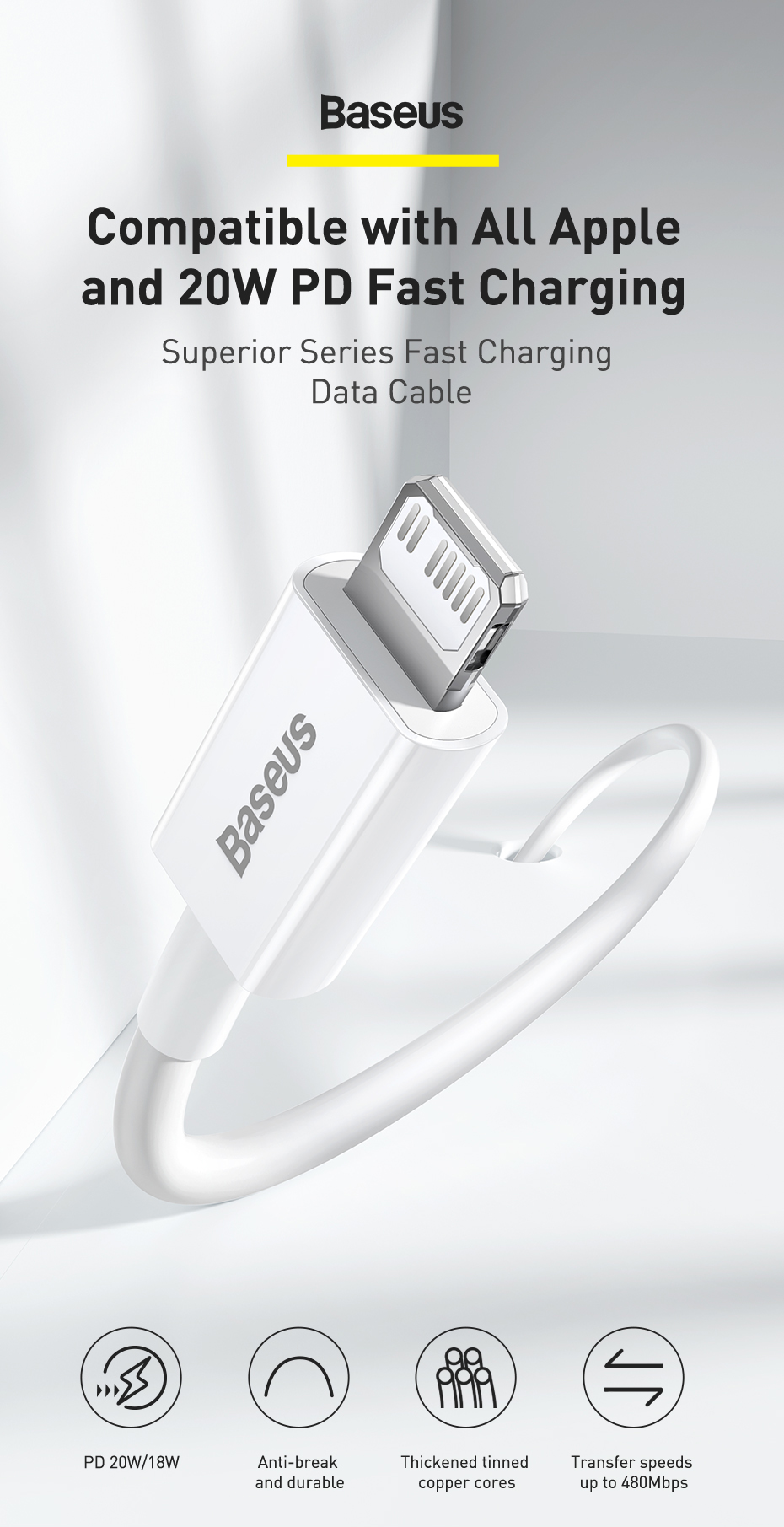 Cáp sạc nhanh Superior Type-C sang iP PD 20W 1m