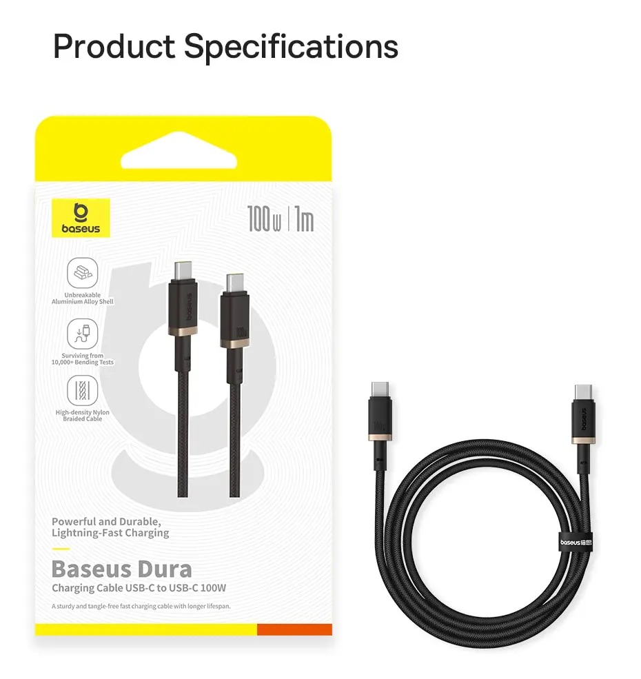 Cáp sạc nhanh Baseus Dura Series Type-C to Type-C 100W 1m