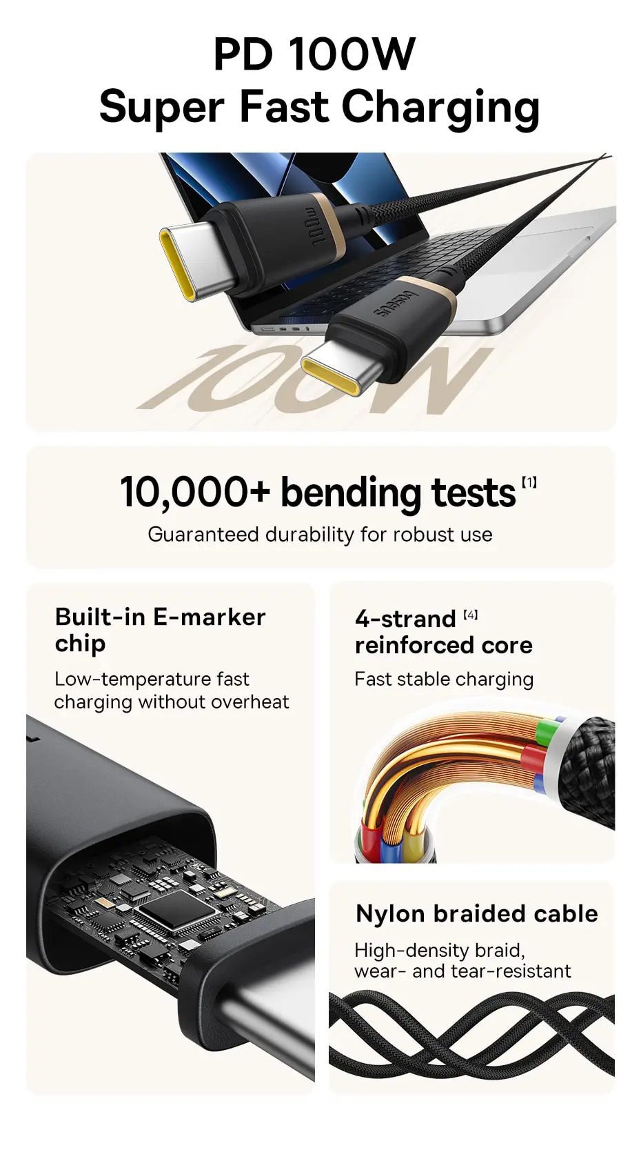 Cáp sạc nhanh Baseus Dura Series Type-C to Type-C 100W 1m