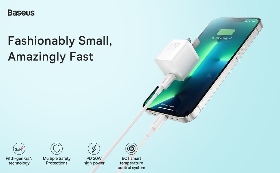 Bộ sạc nhanh Baseus GaN5 1C 20W CN Mini (Kèm Cáp sạc nhanh Cable Type-C sang iP PD 20W 1m)