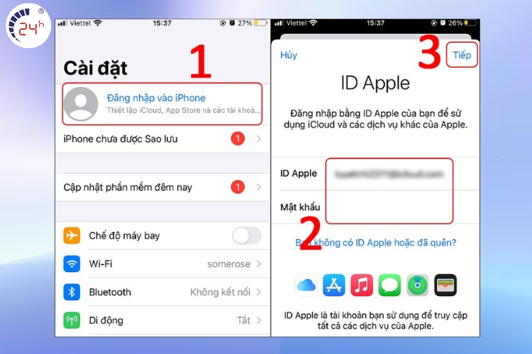 Hướng dẫn đăng nhập icloud iphone, ipad