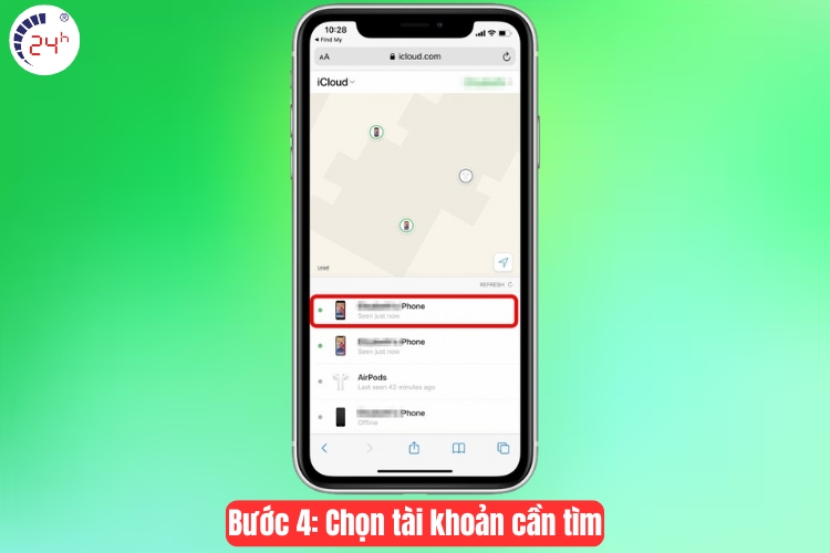cách định vị iphone của người khác qua icloud​ bước 4