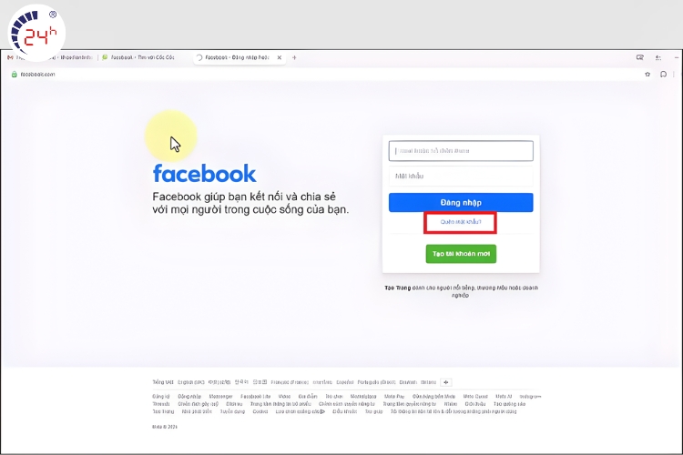 cách đổi mật khẩu facebook nhưng quên mật khẩu cũ​ trên máy tính bước 1