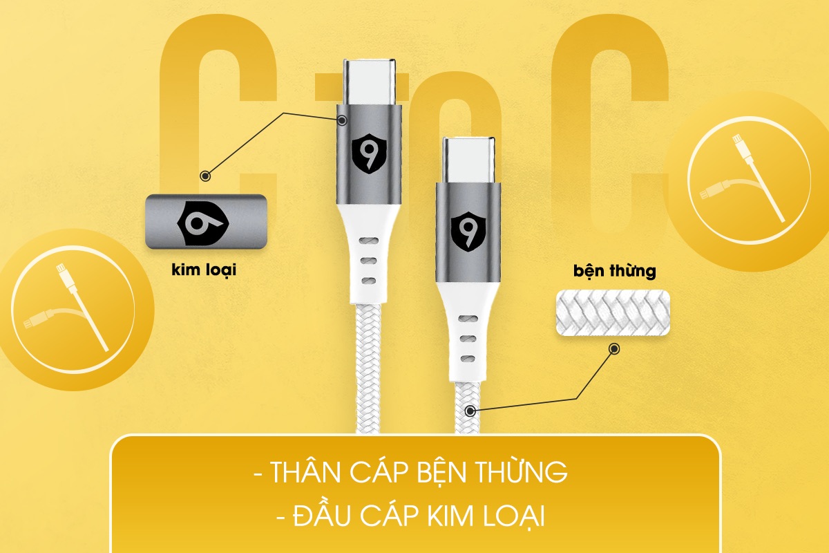 Cáp 9FIT USB-C to USB-C 1M