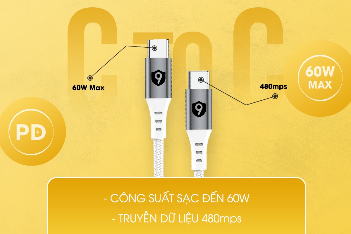 Cáp 9FIT USB-C to USB-C 1M