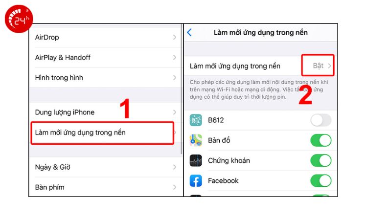 Tắt tính năng làm mới ứng dụng trong nền Tắt tính năng làm mới ứng dụng trong nền