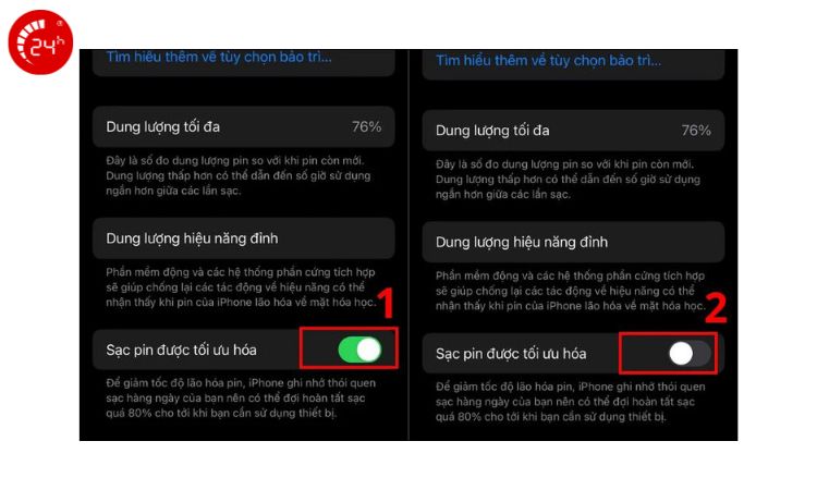 Bật tính năng tối ưu hóa khi sạc