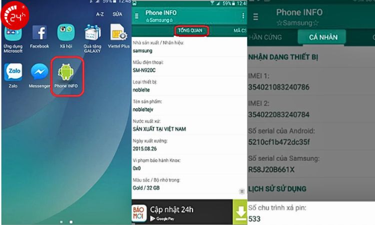 Dùng ứng dụng Phone INFO