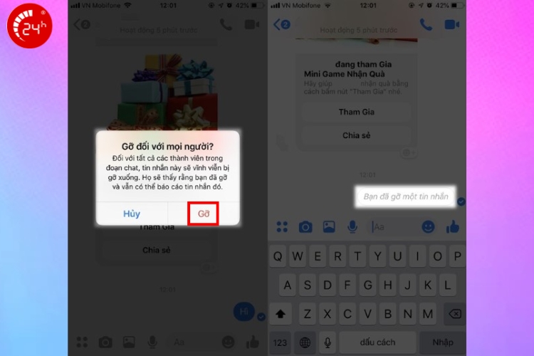 Cách thu hồi tin nhắn Messenger trên iPhone bước 3