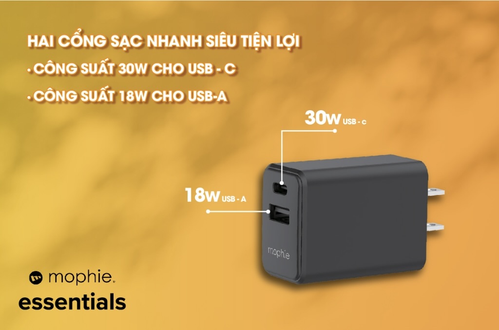 Cốc sạc Mophie Essential 1A1C PD 30W Cốc sạc Mophie Essential 1A1C PD 30W
