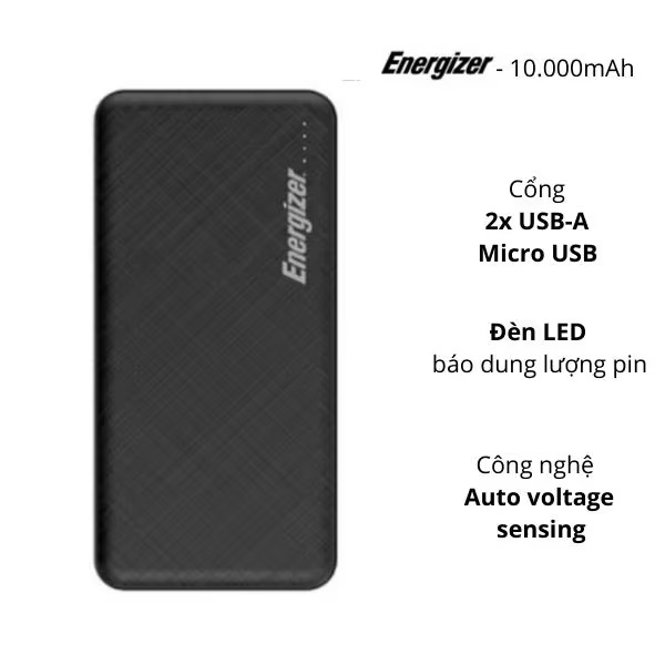 Sạc dự phòng Energizer 10000mAh /3.7V Li-Polymer - UE10053BK
