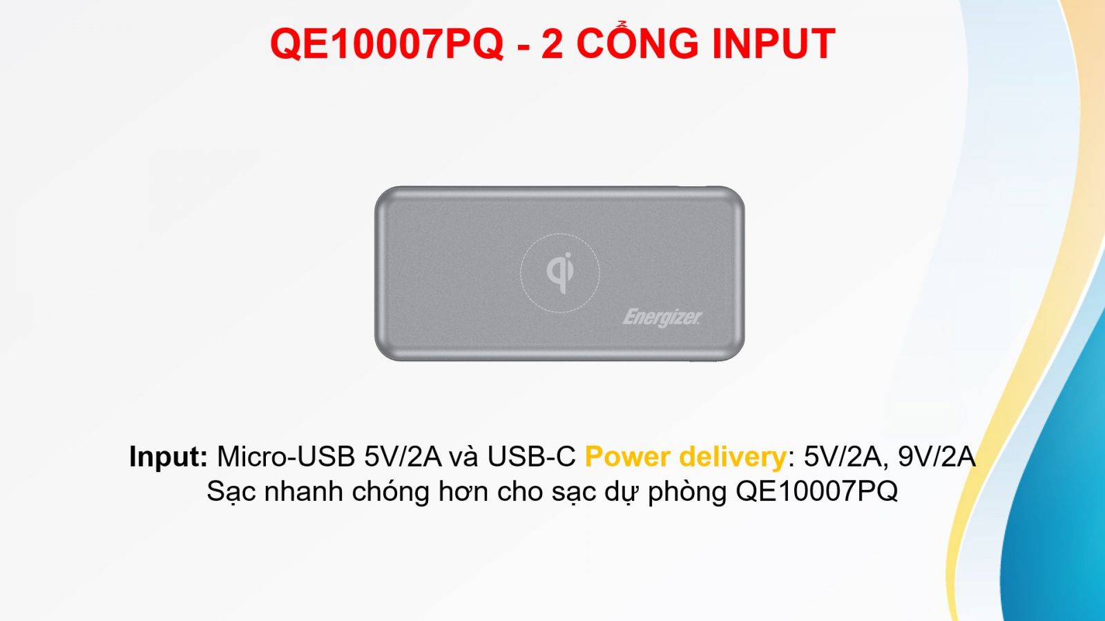 Sạc dự phòng Energizer 10000mAh Tích hợp sạc không dây & Sạc nhanh 18W