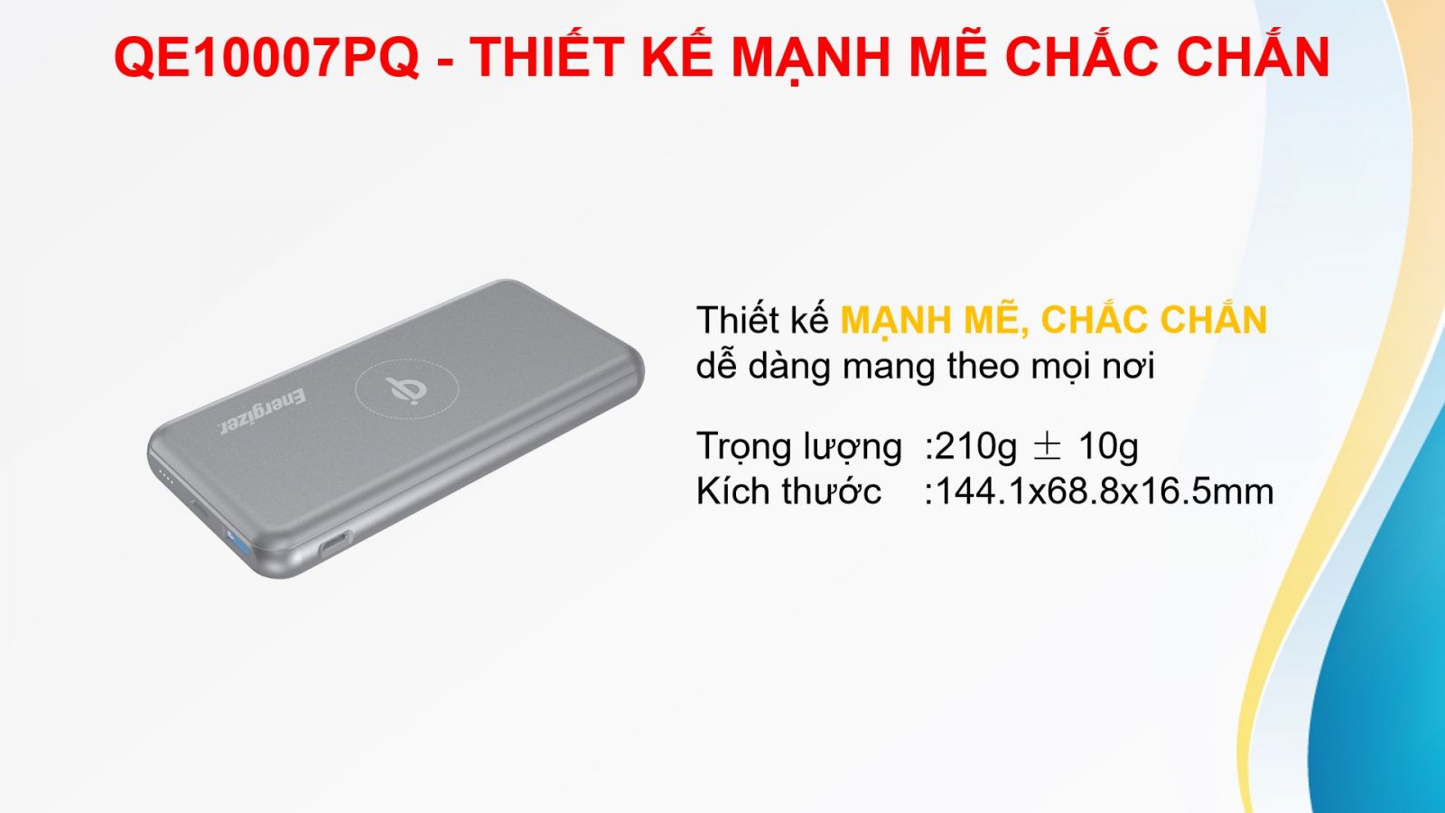 Sạc dự phòng Energizer 10000mAh Tích hợp sạc không dây & Sạc nhanh 18W