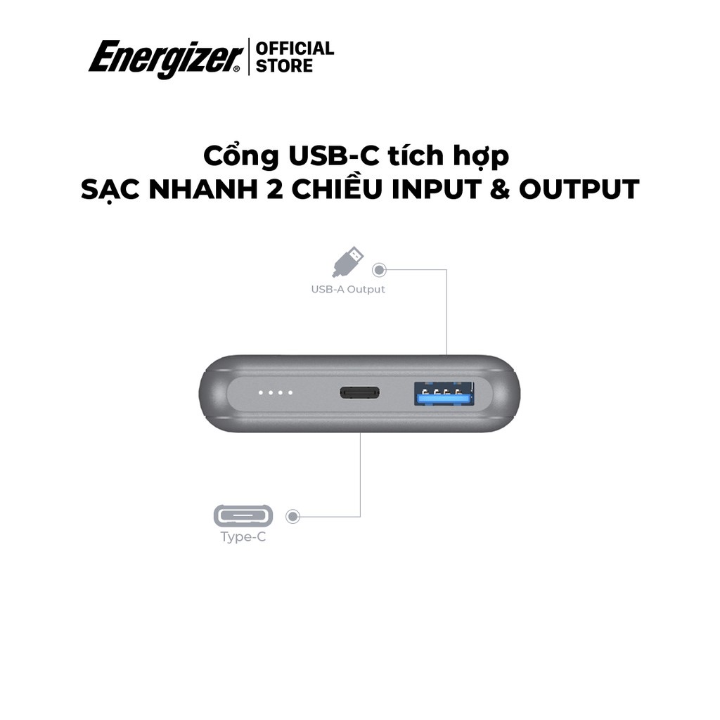 Sạc dự phòng Energizer 10000mAh Tích hợp sạc không dây & Sạc nhanh 18W
