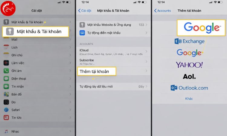 Thêm tài khoản Google đối với iOS 13 trở về trước
