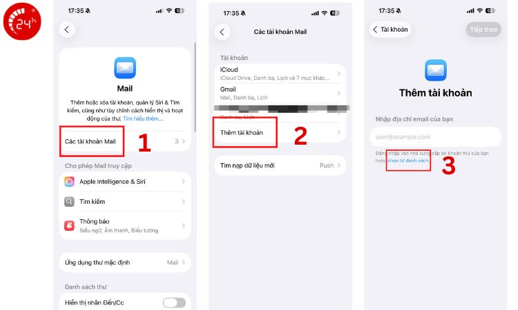 Chọn trong danh sách các tài khoản 