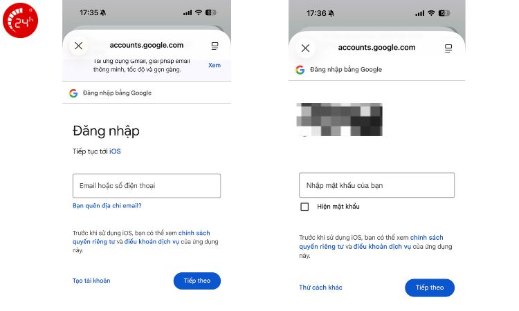 Nhập địa chỉ email và mật khẩu