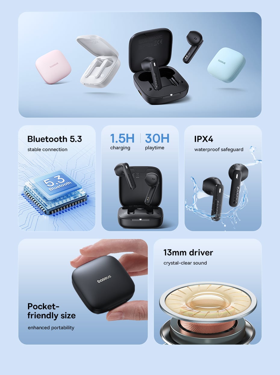 Tai nghe Bluetooth True Wireless Baseus Bowie E16