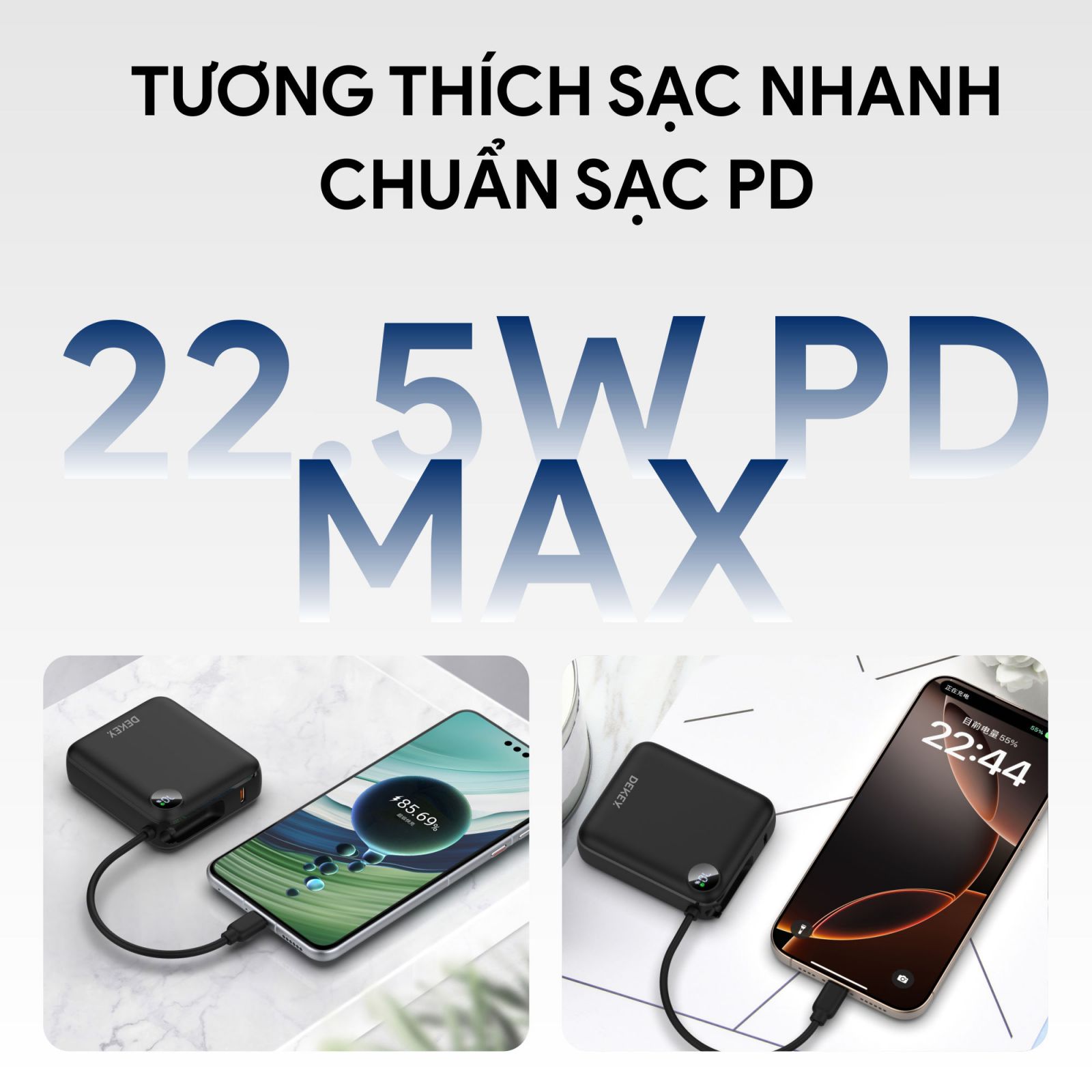 Sạc Dự Phòng DEKEY Power Pioneer 10.000mAh USB-C PD Power Bank 22.5W kèm cáp Type-C Sạc Dự Phòng DEKEY Power Pioneer 10.000mAh USB-C PD Power Bank 22.5W kèm cáp Type-C