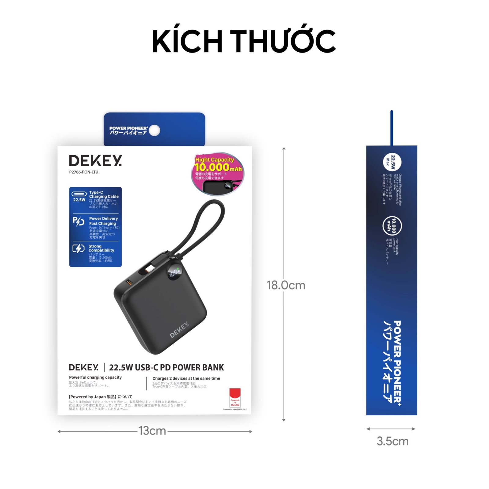Sạc Dự Phòng DEKEY Power Pioneer 10.000mAh USB-C PD Power Bank 22.5W kèm cáp Type-C Sạc Dự Phòng DEKEY Power Pioneer 10.000mAh USB-C PD Power Bank 22.5W kèm cáp Type-C