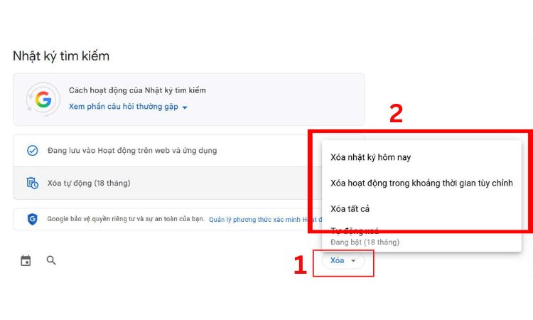Xóa lịch sử tìm kiếm trên máy tính
