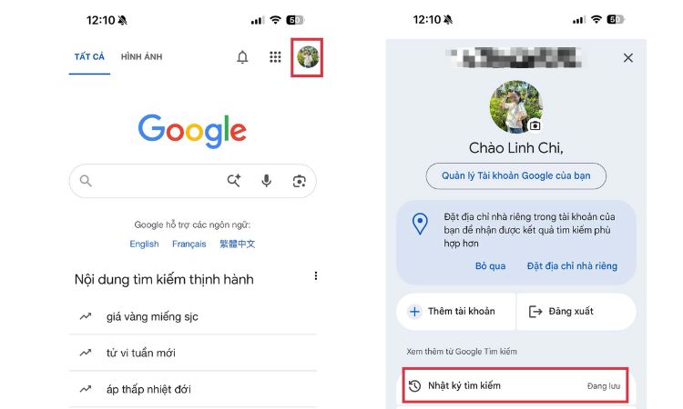Mở Nhật ký tìm kiếm trên Google