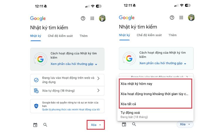 Xóa lịch sử tìm kiếm trên điện thoại