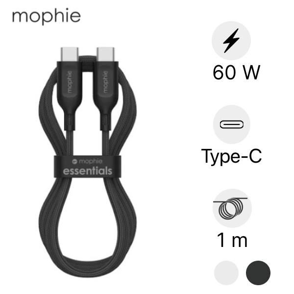 Cáp USB-C to USB-C (60W) Mophie Essential 1M