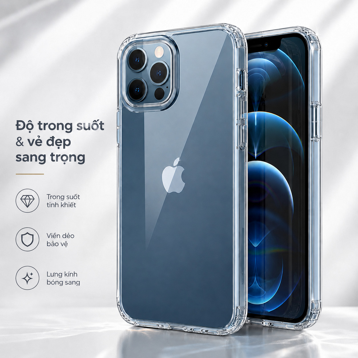 Ốp lưng iPhone 12 Pro Max viền dẻo lưng kính