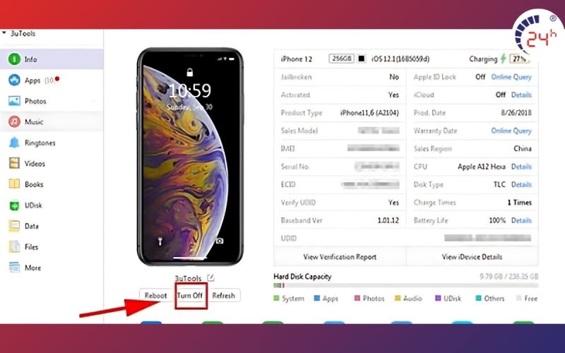 Cach tat nguon iPhone khi bi do may bang 3uTools