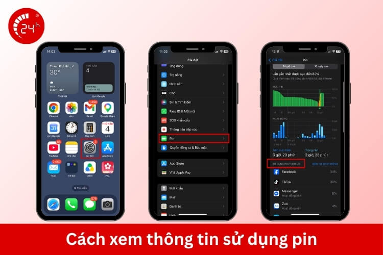 Xem thông tin sử dụng pin iPhone