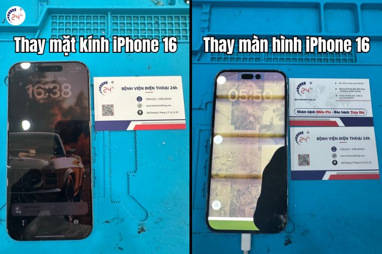 phân biệt thay màn hình và thay mặt kính iphone 16