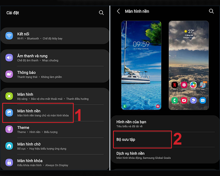 chọn mục Màn hình nền trong Cài đặt