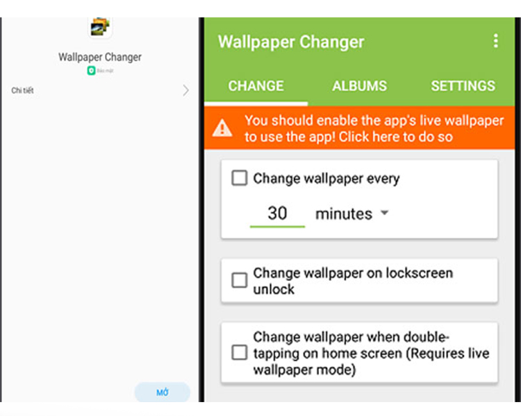 tải ứng dụng Wallpaper Changer và các tuỳ chọn cài đặt trong mục Change