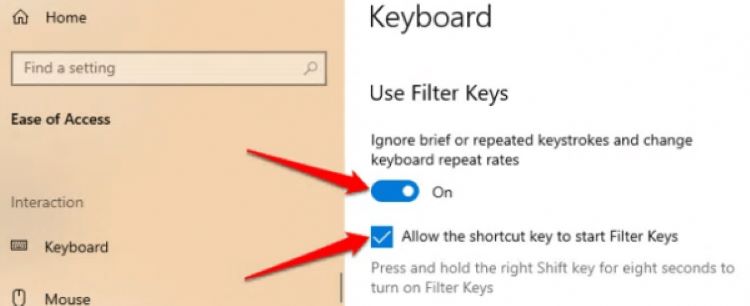 Các bước tắt Filter keys