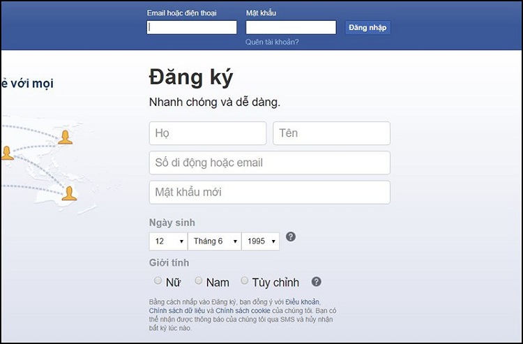 Đăng nhập vào tài khoản Facebook mà bạn muốn bật khiên