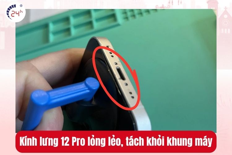 Kính lưng 12 Pro lỏng lẻo bị tách khỏi khung máy