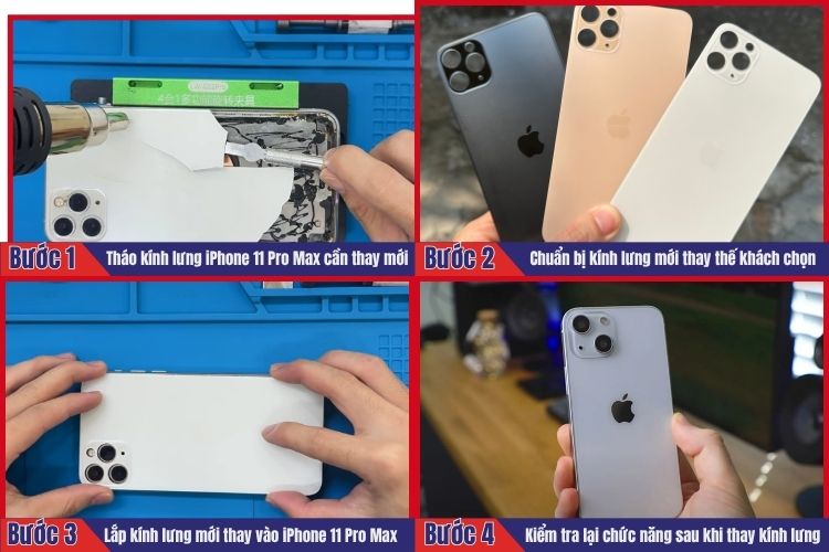 Nhân viên thực hiện tiến hành 4 bước thay kính lưng iPhone 11 Pro Max tại chamsocdidong.com