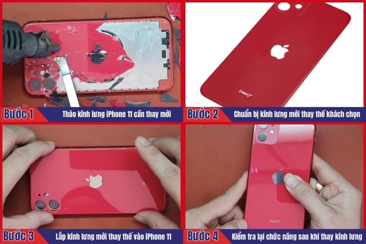 Nhân viên thực hiện tiến hành 4 bước thay kính lưng iPhone 11 tại chamsocdidong.com