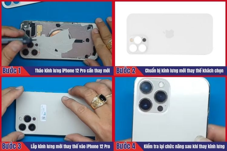 Nhân viên thực hiện tiến hành 4 bước thay kính lưng iPhone 12 Pro tại chamsocdidong.com