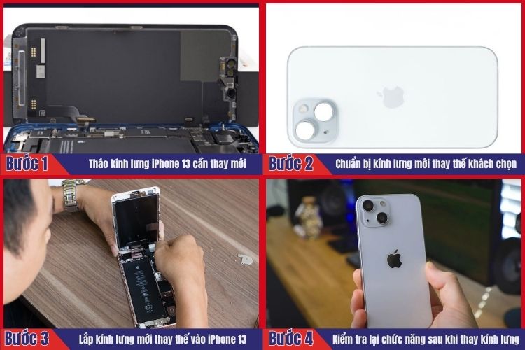 Nhân viên thực hiện tiến hành 4 bước thay kính lưng iPhone 13 tại chamsocdidong.com