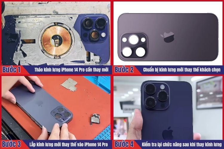 Nhân viên thực hiện tiến hành 4 bước thay kính lưng iPhone 14 Pro tại chamsocdidong.com