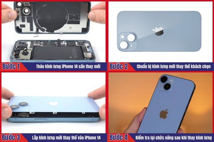 Nhân viên thực hiện tiến hành 4 bước thay kính lưng iPhone 14 tại chamsocdidong.com