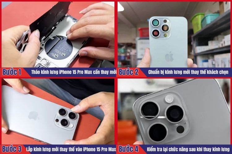 Nhân viên thực hiện tiến hành 4 bước thay kính lưng iPhone 15 Pro Max tại chamsocdidong.com