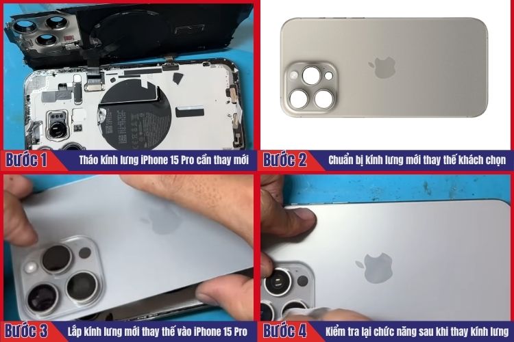 Nhân viên thực hiện tiến hành 4 bước thay kính lưng iPhone 15 Pro tại chamsocdidong.com  
