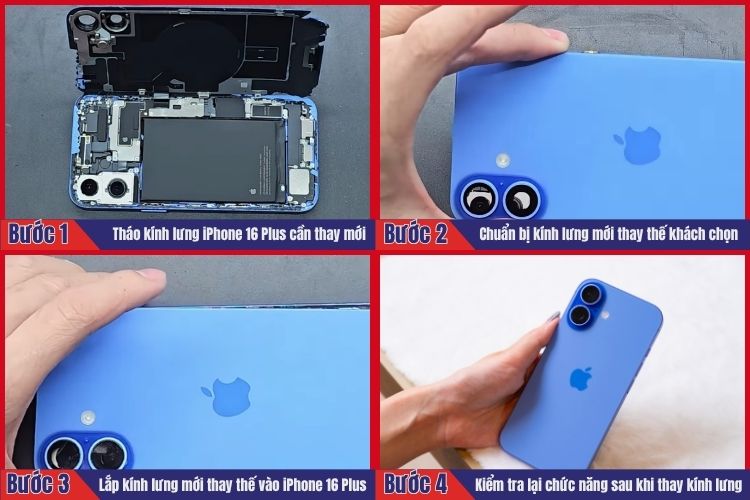 Nhân viên thực hiện tiến hành 4 bước thay kính lưng iPhone 16 Plus tại chamsocdidong.com  