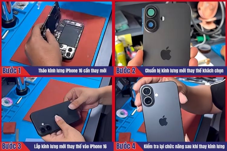 Nhân viên thực hiện tiến hành 4 bước thay kính lưng iPhone 16 tại chamsocdidong.com  